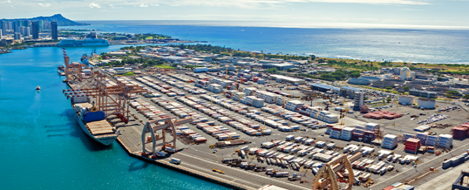 aerial view of the seaport in Honolulu