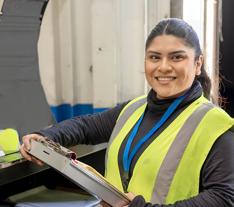 woman checking off items on a clipboard